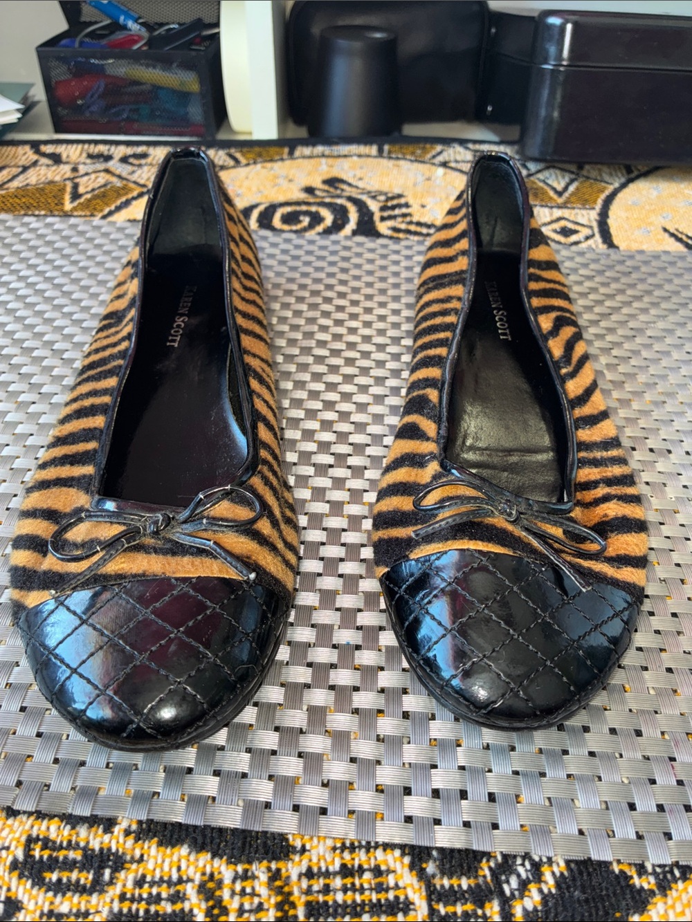 Karen Scott Tiger-Print Ballet Flats in Black and Tan